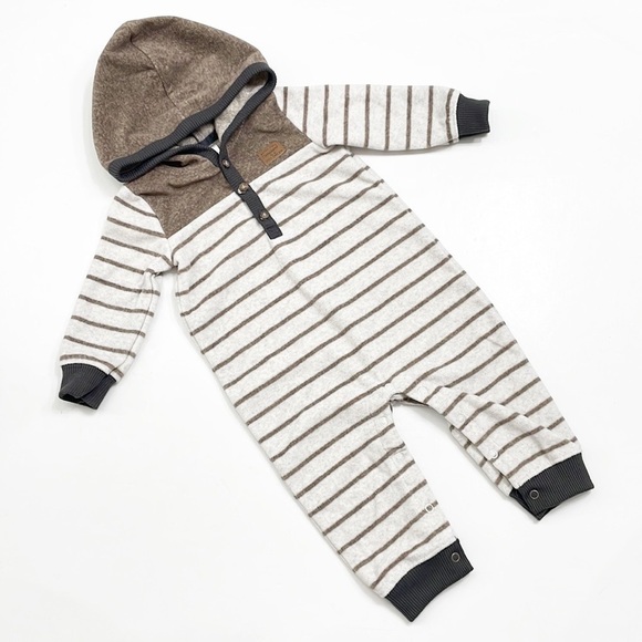 Carter’s striped fleece baby hooded jumpsuit - Picture 1 of 4